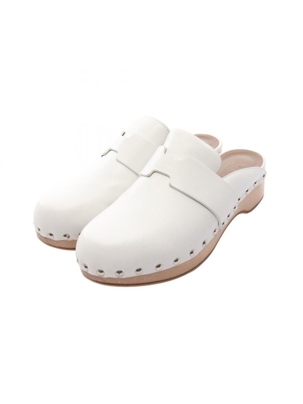 Hermes Mules Calya White Leather Sandals